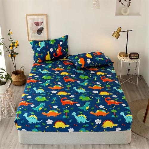 Drap Housse 100x200 Bleu Enfant Drap De Lit Garçon De Dessin Animé Mignon Dinosaure Housse De Matelas Hypoallergénique Sans Repassage Ourlet Élastique Solide Convient Aux Matelas À Moins De 30