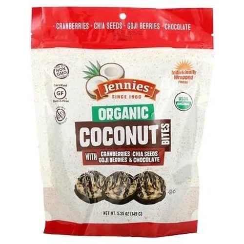 Jennies Macaroons, Bouchées À La Noix De Coco Biologique, Avec Canneberges, Graines De Chia, Baies De Goji Et Chocolat, 149 G