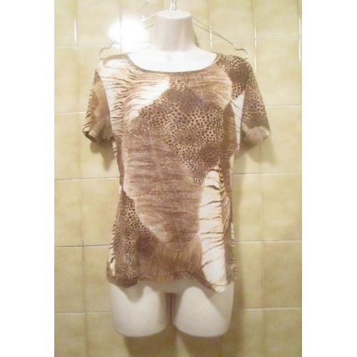 T-Shirt Beige Marron Et Blanc, Panthère Léopard Ou Tigre, T. 36 Ou Petit T. 38