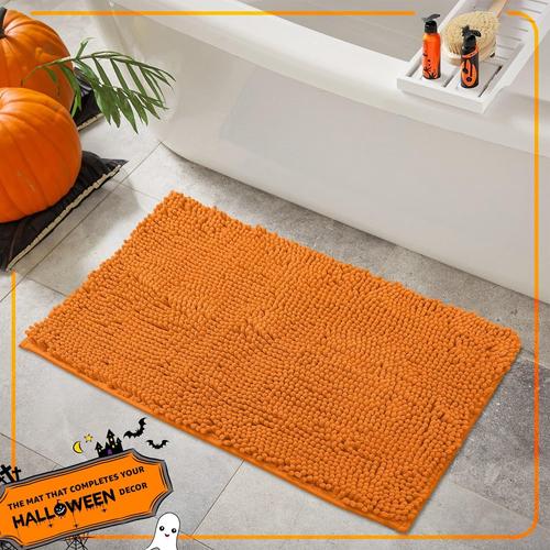 Tapis De Bain-Tapis De Salle De Bain Douche En Peluche Extra-Doux, Mat¿¿Riau En Microfibre Chenille 1 ``, Tapis De Bain Shaggy Super Absorbant |Orange|20 X 30