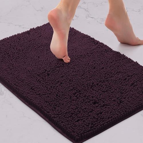 Tapis De Bain-Tapis De Salle De Bain Douche En Peluche Extra-Doux, Mat¿¿Riau En Microfibre Chenille 1 ``, Tapis De Bain Shaggy Super Absorbant |Prune|15 X 23