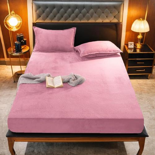 Drap Housse 160x200+30cm Rose Drap De Lit En Flanelle De Laine Et Velours Corail Housse De Matelas Chaleur Hivernale Hypoallergénique Sans Repassage Ourlet Élastique Solide La Peut Atteindre30cm