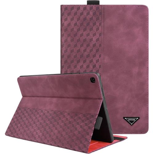 Coque Pour Samsung Galaxy Tab A 10.1 2019 (Sm-T510/T515), Tablette Housse De Protection Pour Samsung Galaxy Tab A 10.1 2019, Cuir Pu Étui Case Pour Sm-T510/Sm-T515, Vin Rouge