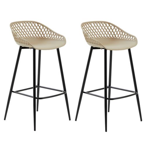 Lot De 2 Tabourets De Bar Irek Chaise Haute Pour Cuisine Ou Comptoir Au Design Retro, En Plastique Beige Et Métal Noir