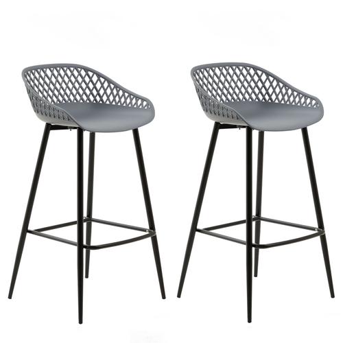 Lot De 2 Tabourets De Bar Irek Chaise Haute Pour Cuisine Ou Comptoir Au Design Retro, En Plastique Gris Anthracite Et Métal Noir