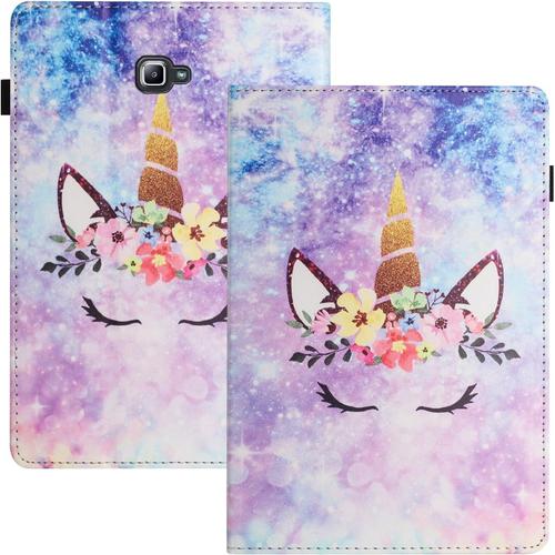 Coque Pour Samsung Galaxy Tab A 10.1 (2016) Sm-T580/T585 Pu+Tpu Coque Tablette Samsung Tab A Réveil/Veille Automatique Coque Galaxy Tab A Licorne