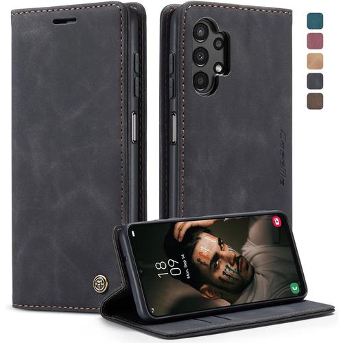 Coque Pour Samsung Galaxy A13 4g/5g Case, Etui Protection Housse Premium En Cuir Pu,Etui ¿¿ Rabat Pochette De Portefeuille ¿¿Tui Pour Samsung Galaxy A04s - Noir