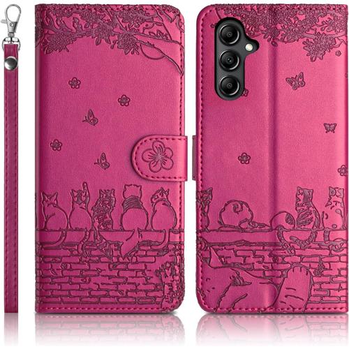 Coque Pour Samsung Galaxy A15 4g/5g ¿¿Tui De Protection [Etui ¿¿ Rabat] [Pochette De Portefeuille] [Fermeture Magn¿¿Tique] Housse Premium En Cuir Pu Portefeuille Galaxy A15 4g/5g Rose Rouge