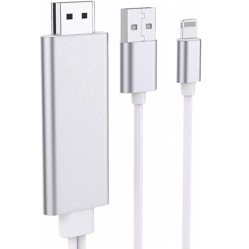 Câble adaptateur Lightning vers HDMI compatible pour IPhone IPad vers TV, 2 m certifié Apple MFi adaptateur AV numérique Lightning 1080p HDTV câble de connecteur pour IPhone IPad IPod vers moniteur de projecteur TV, argent