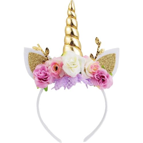 Serre-T Te Licorne Avec Oreilles De Poney Paillettes Pour Fille, F Te, Anniversaire, Costumade (Dor Et Ivoire)