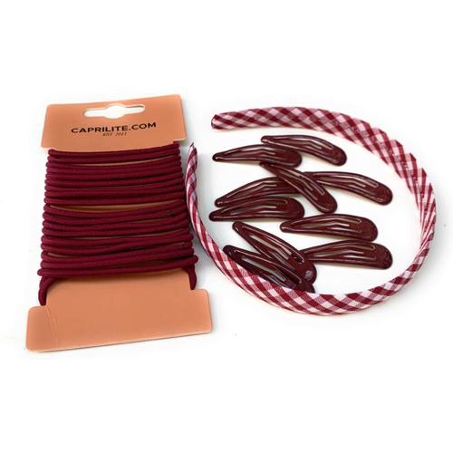 Mega Ensemble D'accessoires Pour Cheveux Pour Fille ¿C Bandeau ¿¿ Carreaux Vichy Avec Clips ¿¿ Clipser Et ¿¿Lastiques (Bordeaux)