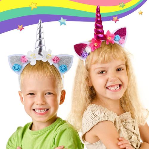 2 Pi¿¿Ces Serre Tete Licorne, Serre T¿ºte Licorne Enfant Fille Adulte Femme Avec Fleurs Et Oreilles, Licorne Corne Bandeau Cheveux Serre-T¿ºte Licorne Anniversaires F¿ºte(Blanc Rouge)