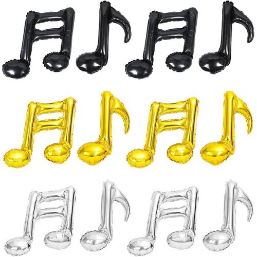 24pcs Musique Autocollants Polyester Film Ballons Musique Th¿¿Me Ballons Musique F¿ºte D'anniversaire Bal Ballons Anniversaire De Mariage Graduation Baby Shower Party Decor - Or Noir Argent