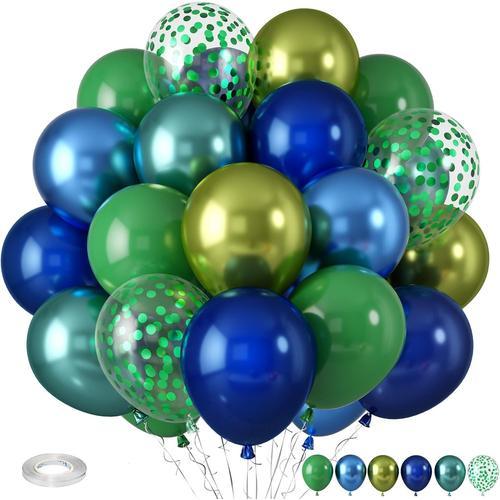 Ballons Bleus Et Verts, Ballons M¿¿Talliques Vert Fonc¿¿, Ballons Bleu Roi, Ballons ¿¿ Confettis Verts Pour Anniversaire, Baby Shower, Th¿¿Me Safari Dans La Jungle, Fournitures De F¿ºte De Mariage