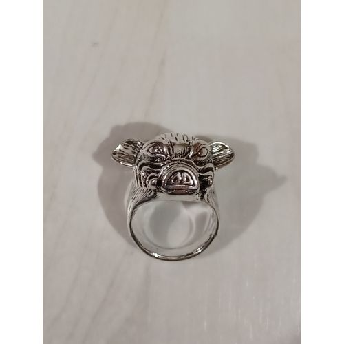 Bague Tête De Sanglier,Métal Argenté