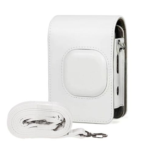 Étui en cuir PU pour appareil photo instantané,sacoche compacte avec bandoulière Compatible avec Fuji Instax mini LiPlay - Type Smokey White
