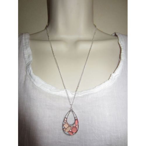 Collier Argenté Et Rose