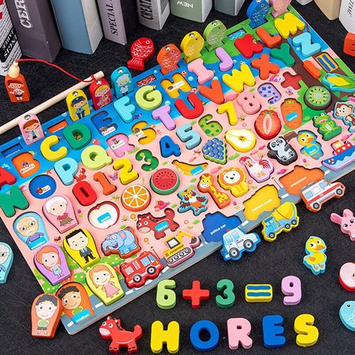 Jouets En Bois Montessori Pour Enfants,Fruits,Alphabet Numérique,Figure De Circulation Des Animaux,Puzzle - 763 9in1 Pink