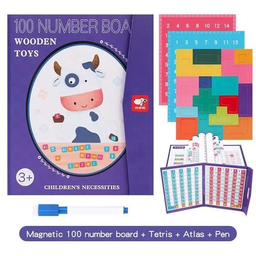 Puzzle Magnétique En Bois Pour Enfants,Jeu De Mathématiques,Addition Fuchsia,Soustraction,Arithmétique,1 À 100- Board And Tetris