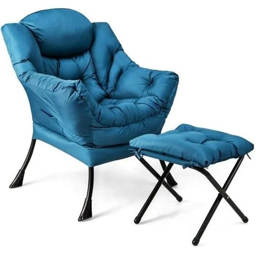 Fauteuil Relax Avec Repose-Pieds Pliable - Costway - Bleu - Confortable Et Stable