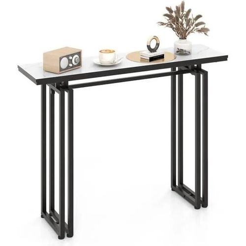 Costway Table Console, Effet Marbre - 110 X 30 X 81 Cm, Meuble D'entrée De Style Scandinave Cadre En Métal Noir