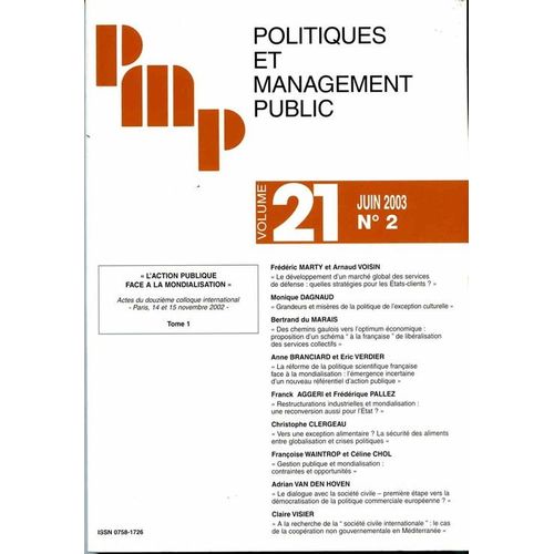 Politiques Et Management Public - Volume 21  N° 2 : L'action Publique Face À La Mondialisation - Tome 1