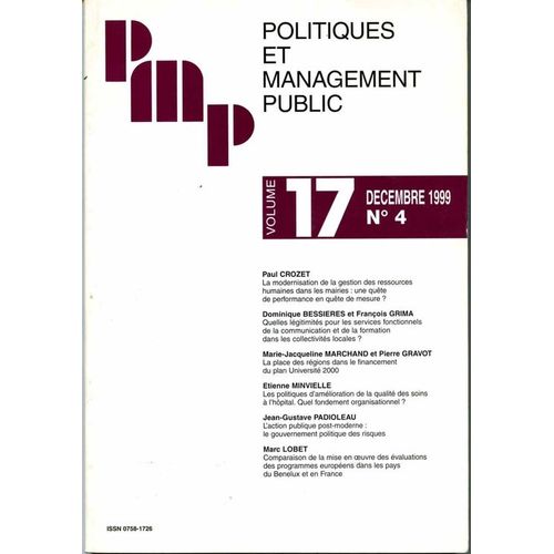 Politiques Et Management Public - Volume 17  N° 4