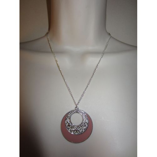 Collier Argenté Et Rose Avec Pendentif