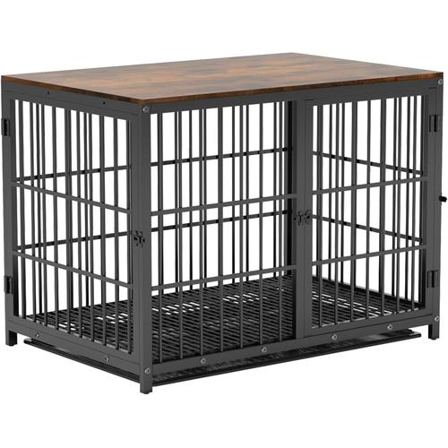 Meuble Cage Chien Bois Intérieur: Table D¿Appoint, Niche Moderne Pour Chiens Xxl, Maison Pour Animaux Grande Taille - Meuble Tv Avec 3 Porte Et Plateau Amovible, Marron Rustique 107x71x81cm