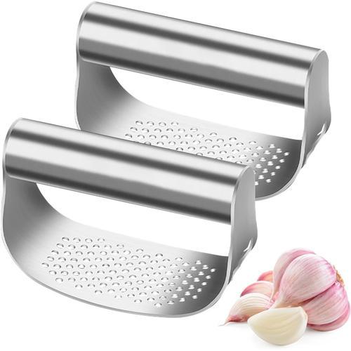 Presse-Ail À Bascule En Acier Inoxydable, Presse Ail Manuel En Professionnel, Presse-Ail - Outil De Cuisine,Presse Ail Inox, Broyeur De Gingembre Ergonomique(2 Pcs)