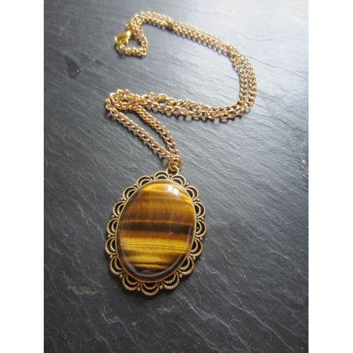 Collier Avec Cabochon Oeil De Tigre
