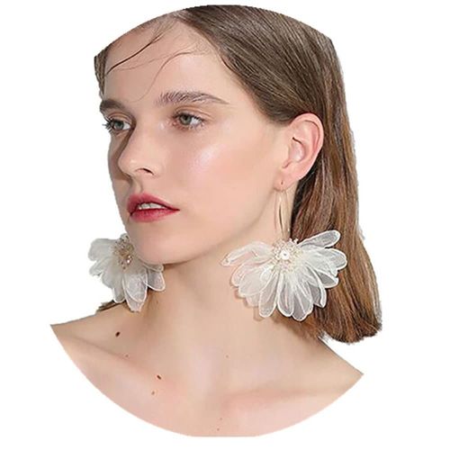 Tissu Féerique De Style Vacances Boucles D'oreilles Grandes Fleurs Pétales Boucles D'oreilles Série Sen Femme Tempérament Coréen Boucles D'oreilles Fraîches Grand Pendentif Pétale Femmes Grandes Boucl