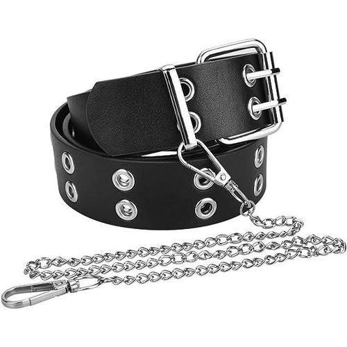 Clouté Punk Ceinture Ceinture Chaîne Ceinture Hommes Dames Double Oeillet 110 Cm Oeillet Ceinture Pour Pantalon Vêtements Robe, Noir