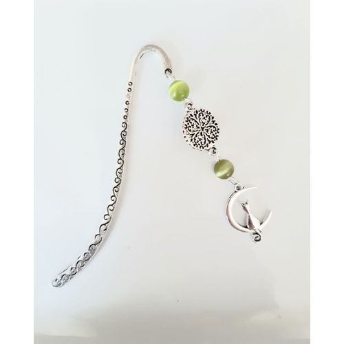 Marque Pages Pendentif Chat Lune Connecteur Rond Trèfle Perles En Verre Oeil De Chat Anis