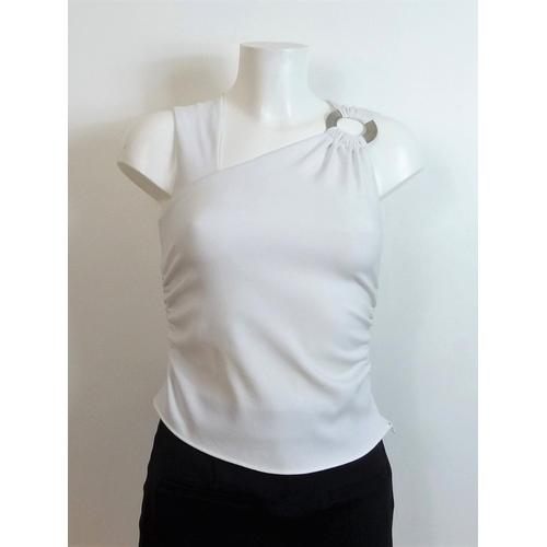 Top/ Tee Shirt Asymétrique Blanc Encolure Oblique Sans Manches-Taille M- Zara