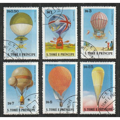 Série Complète De 6 Timbres Oblitérés 1979 Sao Tomé Et Principe. Histoire De La Montgolfière N° 584 À 589