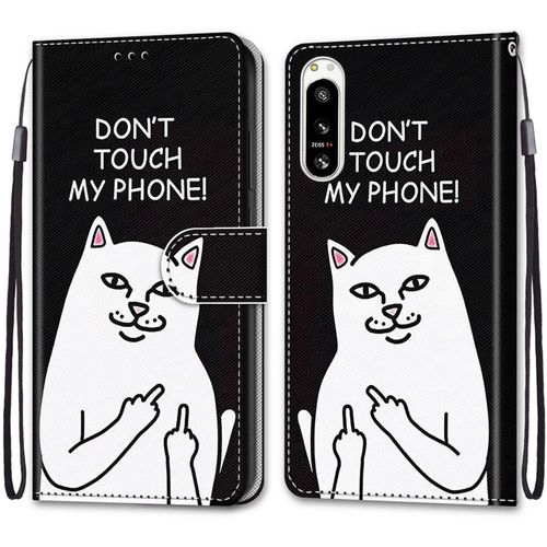 Coque Pour Sony Xperia 5 Iv, Etui En Cuir Pu Portefeuille Housse Coque Avec 360 Degres Silicone Antichoc Protection Cover Cuir Pochette Magnetique Und Flip Bequille (Caricature De Chat)