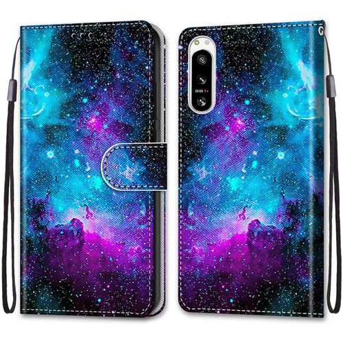 Coque Pour Sony Xperia 5 Iv, Etui En Cuir Pu Portefeuille Housse Coque Avec 360 Degres Silicone Antichoc Protection Cover Cuir Pochette Magnetique Und Flip Bequille (Ciel Etoile)