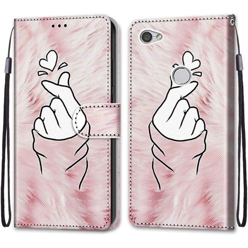 Coque Pour Xiaomi Redmi Note 5a, Etui En Cuir Pu Portefeuille Housse Coque Avec 360 Degres Silicone Antichoc Protection Cover Cuir Pochette Magnetique Und Flip Bequille (Doigt Coeur)