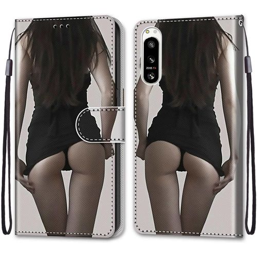 Coque Pour Sony Xperia 5 Iv, Etui En Cuir Pu Portefeuille Housse Coque Avec 360 Degres Silicone Antichoc Protection Cover Cuir Pochette Magnetique Und Flip Bequille (Fille Sexy)