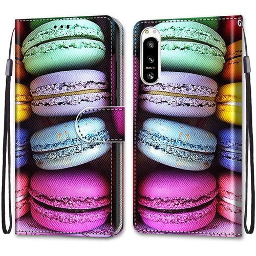 Coque Pour Sony Xperia 5 Iv, Etui En Cuir Pu Portefeuille Housse Coque Avec 360 Degres Silicone Antichoc Protection Cover Cuir Pochette Magnetique Und Flip Bequille (Macarons)