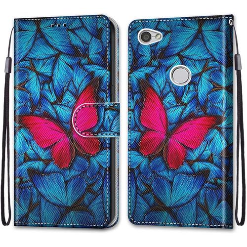Coque Pour Xiaomi Redmi Note 5a, Etui En Cuir Pu Portefeuille Housse Coque Avec 360 Degres Silicone Antichoc Protection Cover Cuir Pochette Magnetique Und Flip Bequille (Papillon)