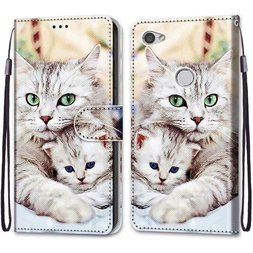 Coque Pour Xiaomi Redmi Note 5a, Etui En Cuir Pu Portefeuille Housse Coque Avec 360 Degres Silicone Antichoc Protection Cover Cuir Pochette Magnetique Und Flip Bequille (Chats 2)