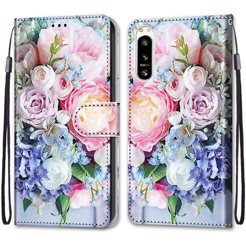 Coque Pour Sony Xperia 5 Iv, Etui En Cuir Pu Portefeuille Housse Coque Avec 360 Degres Silicone Antichoc Protection Cover Cuir Pochette Magnetique Und Flip Bequille (Fleur 3)