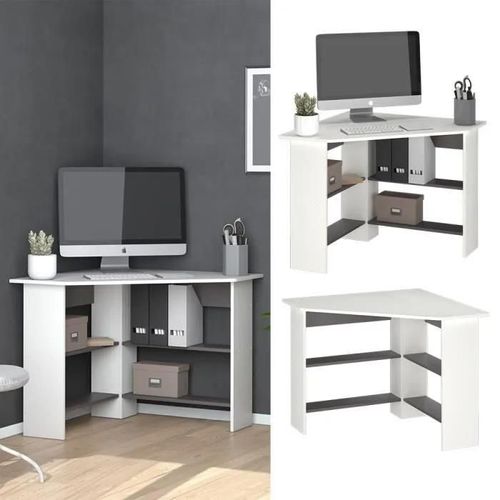 Bureau d'angle VICCO Arion blanc anthracite - Grande surface de rangement - 90 x 90 cm