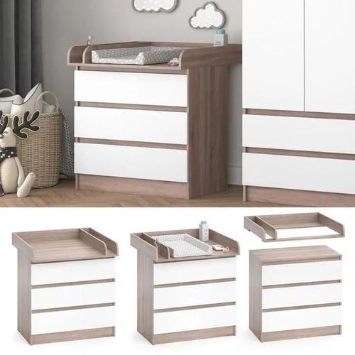 Vicco Commode À Langer, Bébé Table À Langer, Commode Avec 3 Tiroirs, Emma, Blanc Sonoma / Sonoma Blanc