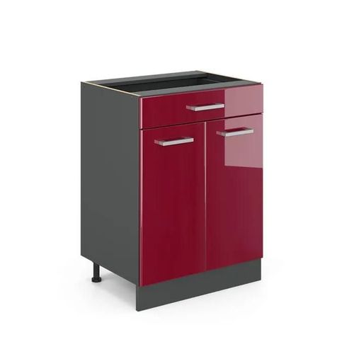 Meuble Bas Tiroir Vicco R-Line Anthracite/Bordeaux Brillant 60 Cm