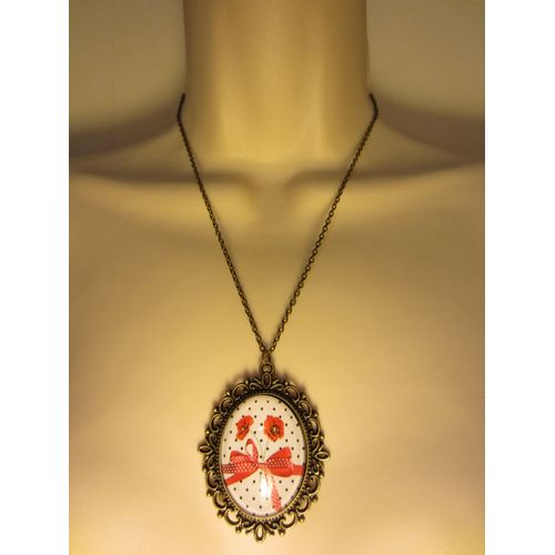 Collier Avec Cabochon En Verre Rouge Et Bronze
