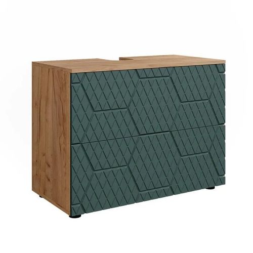 Meuble Sous Lavabo Irma, 80 Cm Avec 2 Tiroirs, Vert, Vicco
