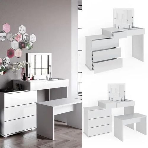 Vicco Coiffeuse Lotos Blanche, Table De Maquillage, 4 Tiroirs, Commode